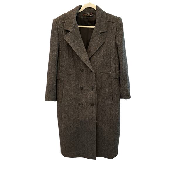 Alorna Vintage 80's Herringbone Double Breasted Coat Large Petite 3/4 Length USA - Picture 1 of 7